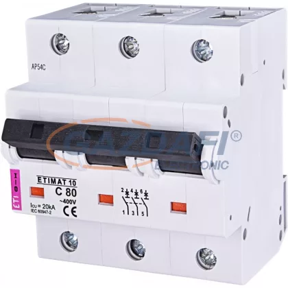 ETI 002135731 ETIMAT10 C80A 3p 10kA kismegszakító, 4,5 modul ETI 002135731 ETIMAT10 C80A 3p 10kA kismegszakító, 4,5 modul