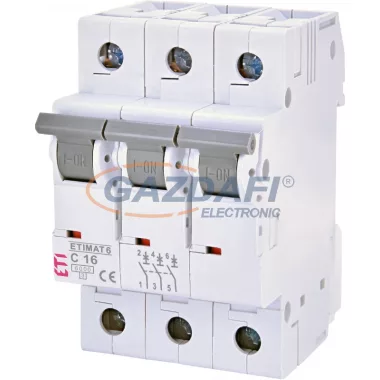ETI 002145516 ETIMAT6 C16A 3p 6kA kismegszakító, 3 modul ETI 002145516 ETIMAT6 C16A 3p 6kA kismegszakító, 3 modul