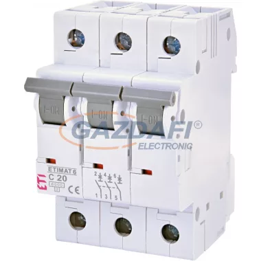 ETI 002145517 ETIMAT6 C20A 3p 6kA kismegszakító, 3 modul ETI 002145517 ETIMAT6 C20A 3p 6kA kismegszakító, 3 modul