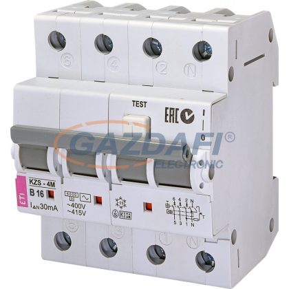  ETI 002174004 KZS-4M 3p+N AC B16A 30mA áram-védőkapcsolós kismegszakító