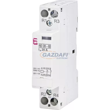 ETI 002464008 RD 20-02-230V AC/DC moduláris mágneskapcsoló, 20A, 1 modul, 2xNy (2xNC) érintkező