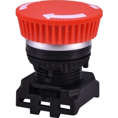 ETI 004771291 EGM-T-RCh Nyomógomb, gombafejű, 40mm, "benyom/elfordít" funkcióval, piros/krómozott elülső gyűrű