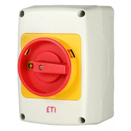   ETI 004773176 CS 25 91 PNLK tokozott kétpólusú sárga-piros BE-KI kapcsoló, lakatolható 25A