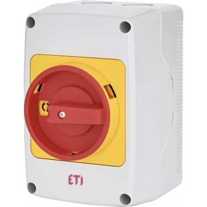   ETI 004773181 CS 40 10 PNGLK tokozott hárompólusú sárga-piros BE-KI kapcsoló, lakatolható 40A