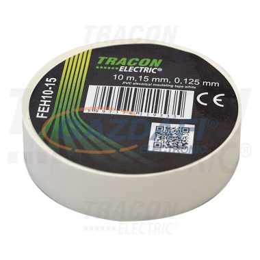 TRACON FEH10-15 Szigetelőszalag, fehér 10m×15mm, PVC, 0-90°C, 40kV/mm, 10 db/csomag