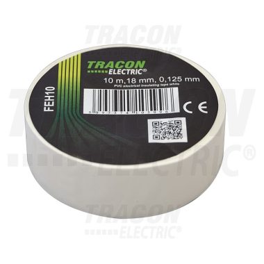 TRACON FEH10 Szigetelőszalag, fehér 10m×18mm, PVC, 0-90°C, 40kV/mm, 10 db/csomag