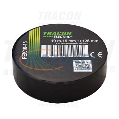 TRACON FEK10-15 Szigetelőszalag, fekete 10m×15mm, PVC, 0-90°C, 40kV/mm, 10 db/csomag
