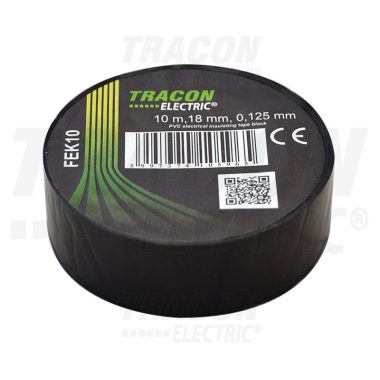 TRACON FEK10 Szigetelőszalag, fekete 10m×18mm, PVC, 0-90°C, 40kV/mm, 10 db/csomag