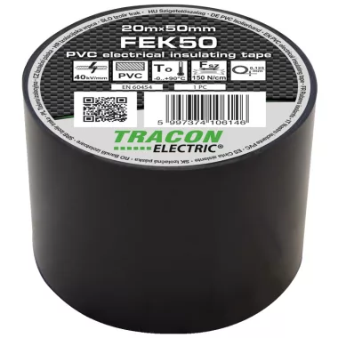 TRACON FEK50 Szigetelőszalag, fekete 20m×50mm, PVC, 0-90°C, 40kV/mm