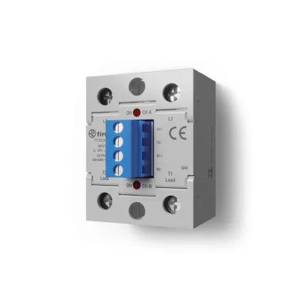   FINDER 77C290248671 Elektronikus (SSR) relé, 2 független csatornával, 50 A / (24…660)V AC, max. bekapcsolási áram: 500 A - 10 ms, bemenet: 24 V DC