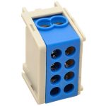 TRACON FLE-25K Főáramköri leágazó kapocs, sínre szerelhető, kék 2×25mm2 / 2×25mm2, 400VAC,