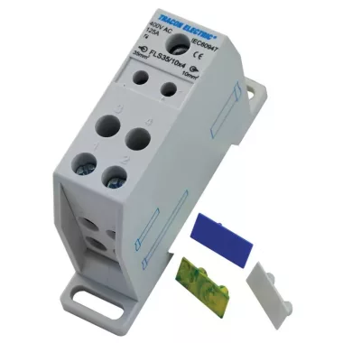 TRACON FLS35/10X4 Fővezetéki leágazó sorkapocs, sínre szerelhető 1×35mm2 / 4×10mm2, 400VAC, 125A, MULTICOLOR