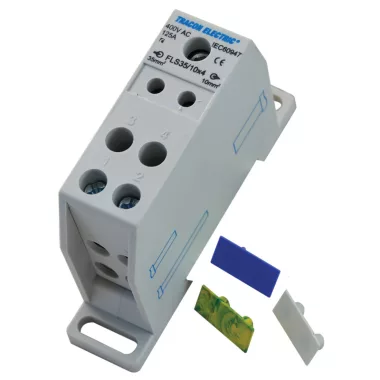 TRACON FLS35/10X4 Fővezetéki leágazó sorkapocs, sínre szerelhető 1×35mm2 / 4×10mm2, 400VAC, 125A, MULTICOLOR
