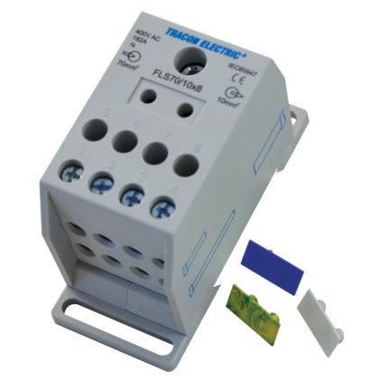 TRACON FLS70/10X8 Fővezetéki leágazó sorkapocs, sínre szerelhető 1×70mm2 / 8×10mm2, 400VAC