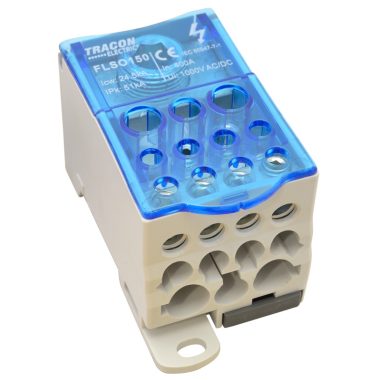 TRACON FLSO150 Fővezetéki leágazó sorkapocs nyitható fedéllel 1×150(120)mm2/5×16(10),4×25(16),2×35(25)mm2, 1000VAC/DC,400A