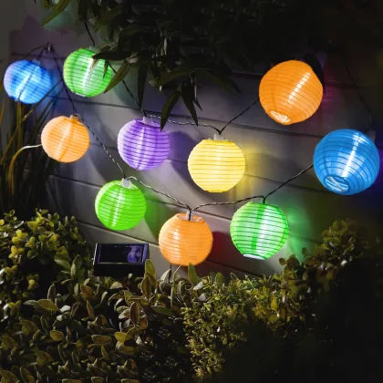 Garden of Eden 11227B Szolár lampion fényfüzér, 10 db színes lampion, hidegfehér LED