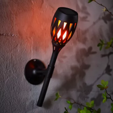 GARDEN OF EDEN 11262D LED-es szolár lámpa - leszúrható / fali / szabadonálló - lángeffekt - 12 sárga LED - 90 x 410 mm