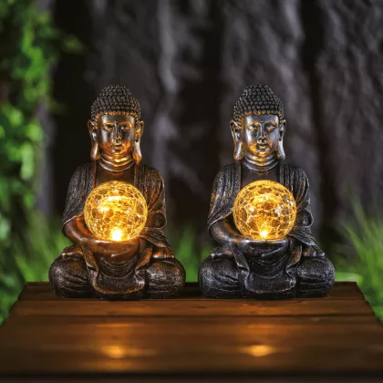   GARDEN OF EDEN 11268 Szolár Buddha - 1 melegfehér LED - műgyanta - 17 x 15 x 26 cm - 2 féle