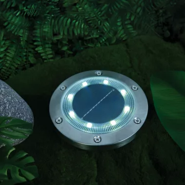 GARDEN OF EDEN 11440F LED-es leszúrható / fali szolár lámpa - kör alakú - SMD LED - hidegfehér - 12 cm