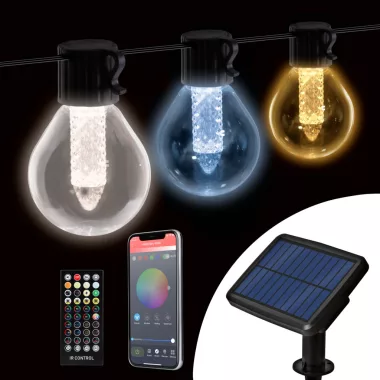 11743 Smart szolár fényfüzér - 15 db fehér LED - 7,5 m - bluetooth