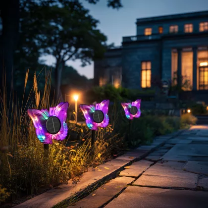   GARDEN OF EDEN 11749A Leszúrható szolár pillangó - lila - 13 x 6,5 x 35 cm - melegfehér + színes LED