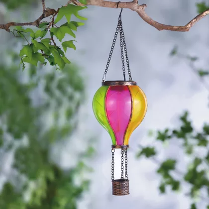   GARDEN OF EDEN 11778 Felakasztható szolár lámpa - hőlégballon - lángeffekt - 12 sárga LED - 11 x 11 x 37 cm