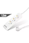 20201U Elosztó 3-as - 3 x 1,5 mm - 1,5 m - 2 x USB-vel