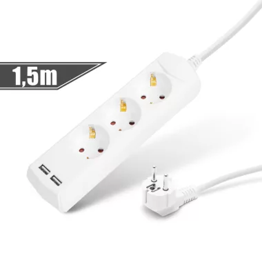 20201U Elosztó 3-as - 3 x 1,5 mm - 1,5 m - 2 x USB-vel 20201U Elosztó 3-as - 3 x 1,5 mm - 1,5 m - 2 x USB-vel