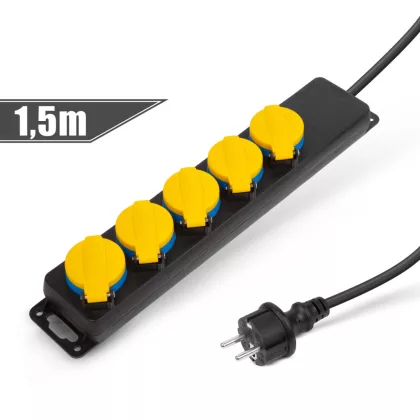   20223E Kültéri elosztó fedéllel - 1,5 m - 5 x 230V - 3 x 1,5 mm2, gumi - IP44