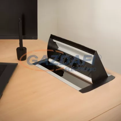   20442 rejtett elosztó - 3-as + 2 USB, szálcsiszolt, 250 V, 16 A, 3 x 1,5 mm²