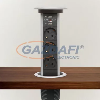 DELIGHT 20450 Motoros rejtett elosztó 3-as + 2 USB, ezüst, 230V AC (50 Hz), 16 A, 3 x 1,5 mm² C19 DELIGHT 20450 Motoros rejtett elosztó 3-as + 2 USB, ezüst, 230V AC (50 Hz), 16 A, 3 x 1,5 mm² C19