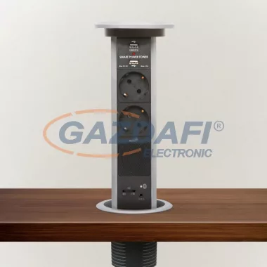 20450BS motoros rejtett elosztó bluetooth-os, 2-es + 2 USB, ezüst, 230V AC (50 Hz), 16A, 3 x 1,5 mm² C19