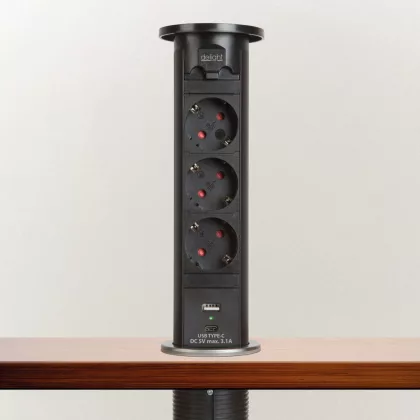 DELIGHT 20451B Motoros rejtett elosztó 3-as + 2 USB, fekete, 230V AC (50 Hz), 16 A, 3 x 1, DELIGHT 20451B Motoros rejtett elosztó 3-as + 2 USB, fekete, 230V AC (50 Hz), 16 A, 3 x 1,