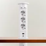   DELIGHT 20451W Motoros rejtett elosztó 3-as + 2 USB, fehér, 230V AC (50 Hz), 16 A, 3 x 1,5 mm² C19
