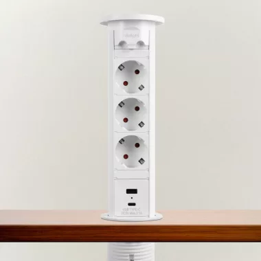 DELIGHT 20451W Motoros rejtett elosztó 3-as + 2 USB, fehér, 230V AC (50 Hz), 16 A, 3 x 1,5 DELIGHT 20451W Motoros rejtett elosztó 3-as + 2 USB, fehér, 230V AC (50 Hz), 16 A, 3 x 1,5