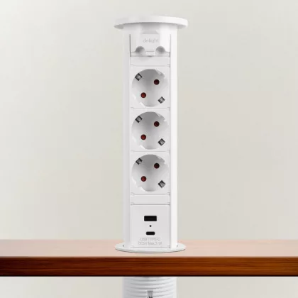 DELIGHT 20451W Motoros rejtett elosztó 3-as + 2 USB, fehér, 230V AC (50 Hz), 16 A, 3 x 1,5 DELIGHT 20451W Motoros rejtett elosztó 3-as + 2 USB, fehér, 230V AC (50 Hz), 16 A, 3 x 1,5