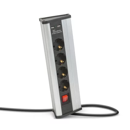 20484S Sarokelosztó - kapcsolóval - 4 x 250V, 16A, 2 x USB - alumínium ház 20484S Sarokelosztó - kapcsolóval - 4 x 250V, 16A, 2 x USB - alumínium ház