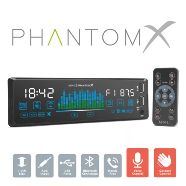 39752 Fejegység "PhantomX" - 1 DIN - 4 x 50 W - gesztusvezérlés - BT - MP3 - AUX - USB