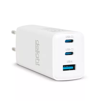 DELIGHT 55042 Hálózati Adapter - USB-A 20W + Type-C PD45W gyorstöltéssel - fehér DELIGHT 55042 Hálózati Adapter - USB-A 20W + Type-C PD45W gyorstöltéssel - fehér
