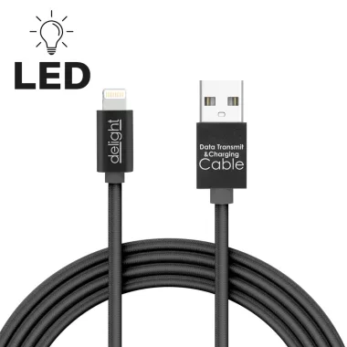 Delight 55442I-BK Adatkábel - iPhone - 1A - LED - fekete - 1 m