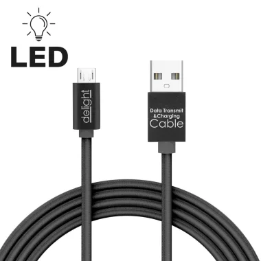 Delight 55442M-BK Adatkábel - MicroUSB - 1A - LED - fekete - 1 m Delight 55442M-BK Adatkábel - MicroUSB - 1A - LED - fekete - 1 m