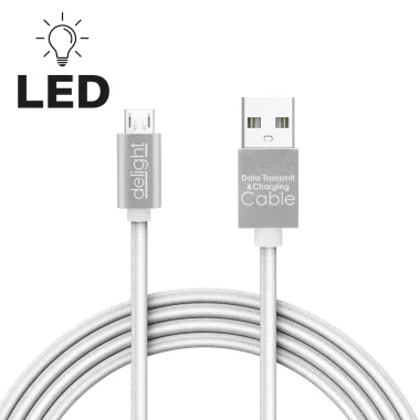 Delight 55442M-WH Adatkábel - MicroUSB - 1A - LED - ezüst - 1 m Delight 55442M-WH Adatkábel - MicroUSB - 1A - LED - ezüst - 1 m