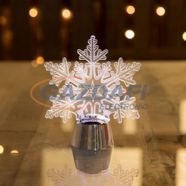 Karácsonyi asztali LED dekor - fényes talppal - hópihe - 11 cm