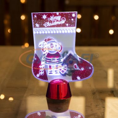 Karácsonyi asztali LED dekor - fényes talppal - csizma - 15 cm