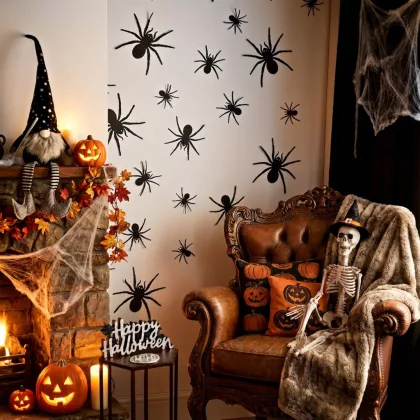   GLOBIZ 56587A Halloween-i dekoráció - pók szett - öntapadós - fekete - 30 db / csomag