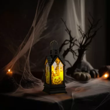 GLOBIZ 56600B Halloween-i világító dekoráció - tök - sárga LED - 17,5 x 6,3 x 6,3 cm - 3 x LR44