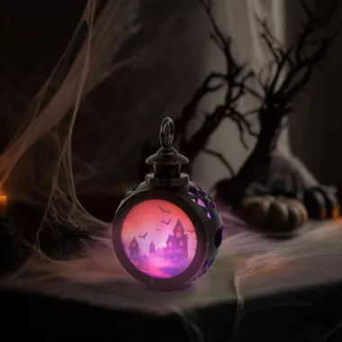 GLOBIZ 56602B Halloween-i világító dekoráció - kastély - felakasztható - LED - 8,5 x 13,5 cm GLOBIZ 56602B Halloween-i világító dekoráció - kastély - felakasztható - LED - 8,5 x 13,5 cm