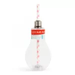   PHENOM 57160J Világító LED-es party pohár, papír szívószállal, izzókörte alakú, átlátszó, 400 ml