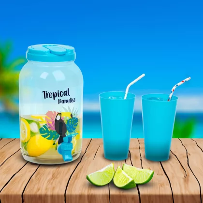   FAMILY 57243H Italadagoló csappal, műanyag pohárszettel - 3,8 l - trópusi