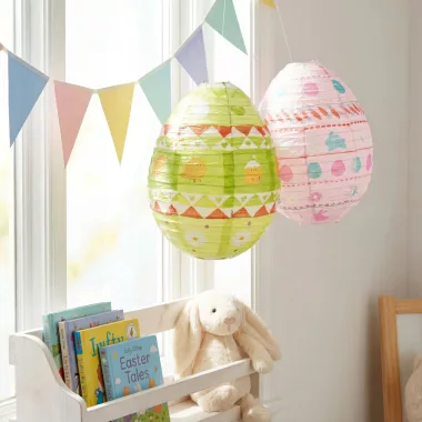GLOBIZ 57990 Húsvéti dekoráció - papír lampion - tojás - zöld, rózsaszín - Ø30 cm